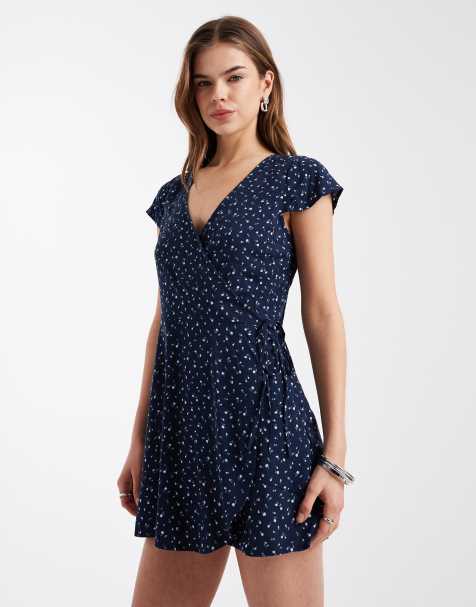 Hollister - Robe portefeuille courte à manches courtes - Bleu marine - view 1