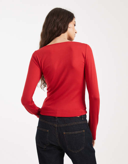 Hollister – Röd, långärmad topp i seamless-design med rak halsringning, 4 av 4