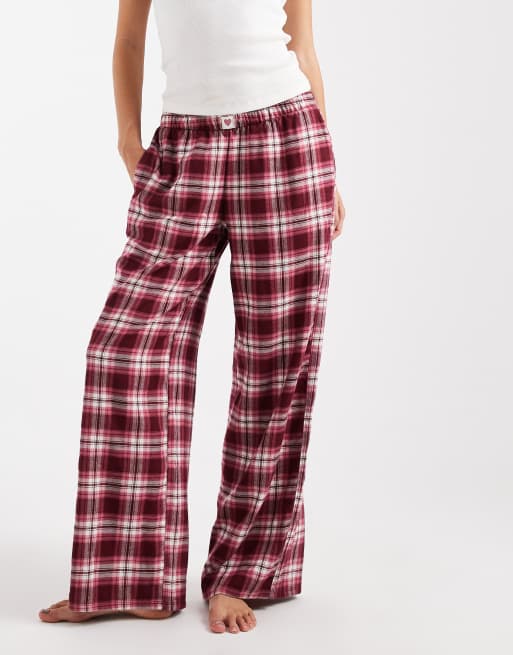 Hollister – Röd, rutig pyjamasunderdel i flanell med baggy-stil