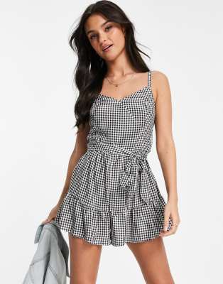 Hollister romper in black plaid