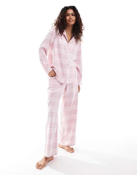 Hollister – Rosa, flerfärgad pyjamasskjorta i flanell, del av set - view 1