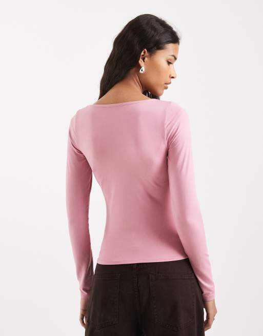 Hollister – Rosa, långärmad topp i seamless-design med djup halsringning, 4 av 4