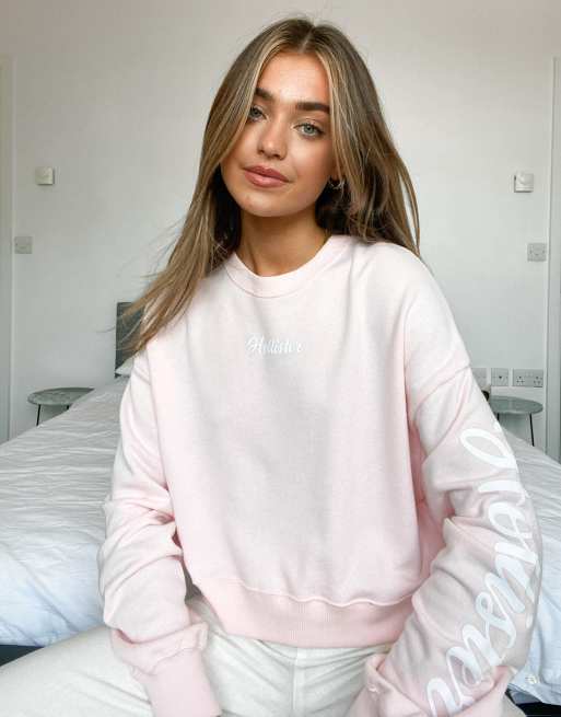 Hollister – Różowa krótka bluza z okrągłym dekoltem
