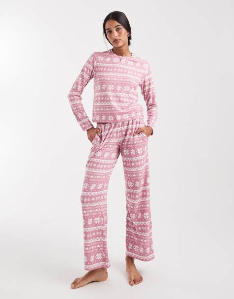 Hollister – Różowa piżama z szerokimi nogawkami we wzór Fair Isle - view 1