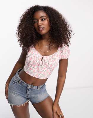 Hollister ruched bust top in pink floral