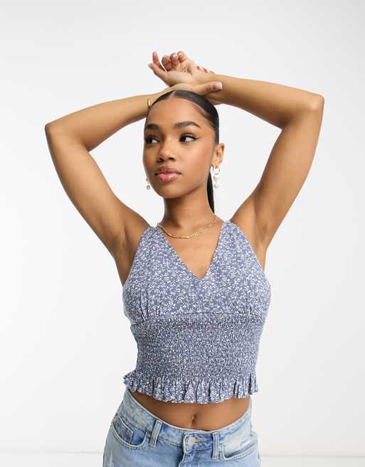 Hollister smocked off the shoulder crop top top