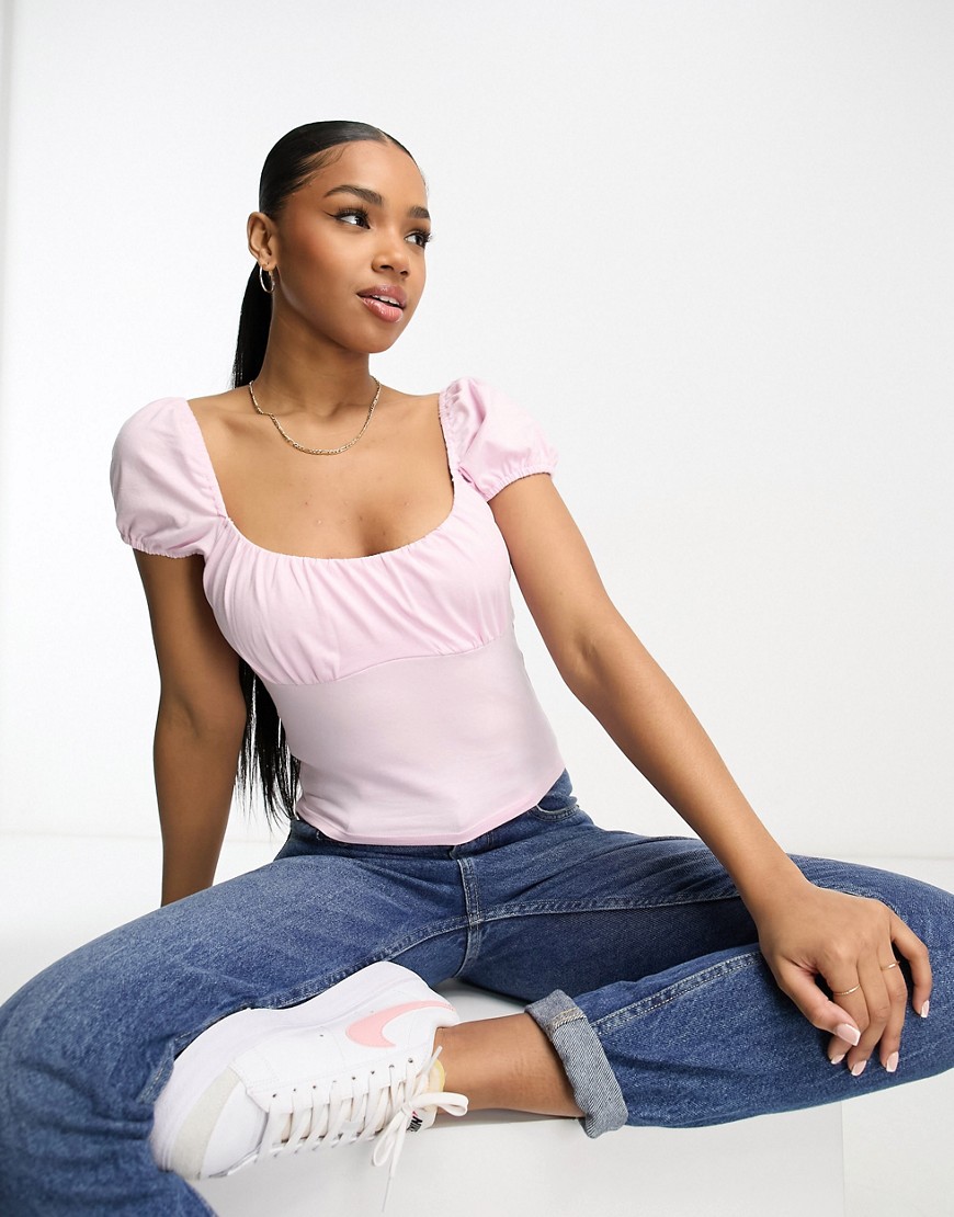 Hollister ruched short sleeve top in pink