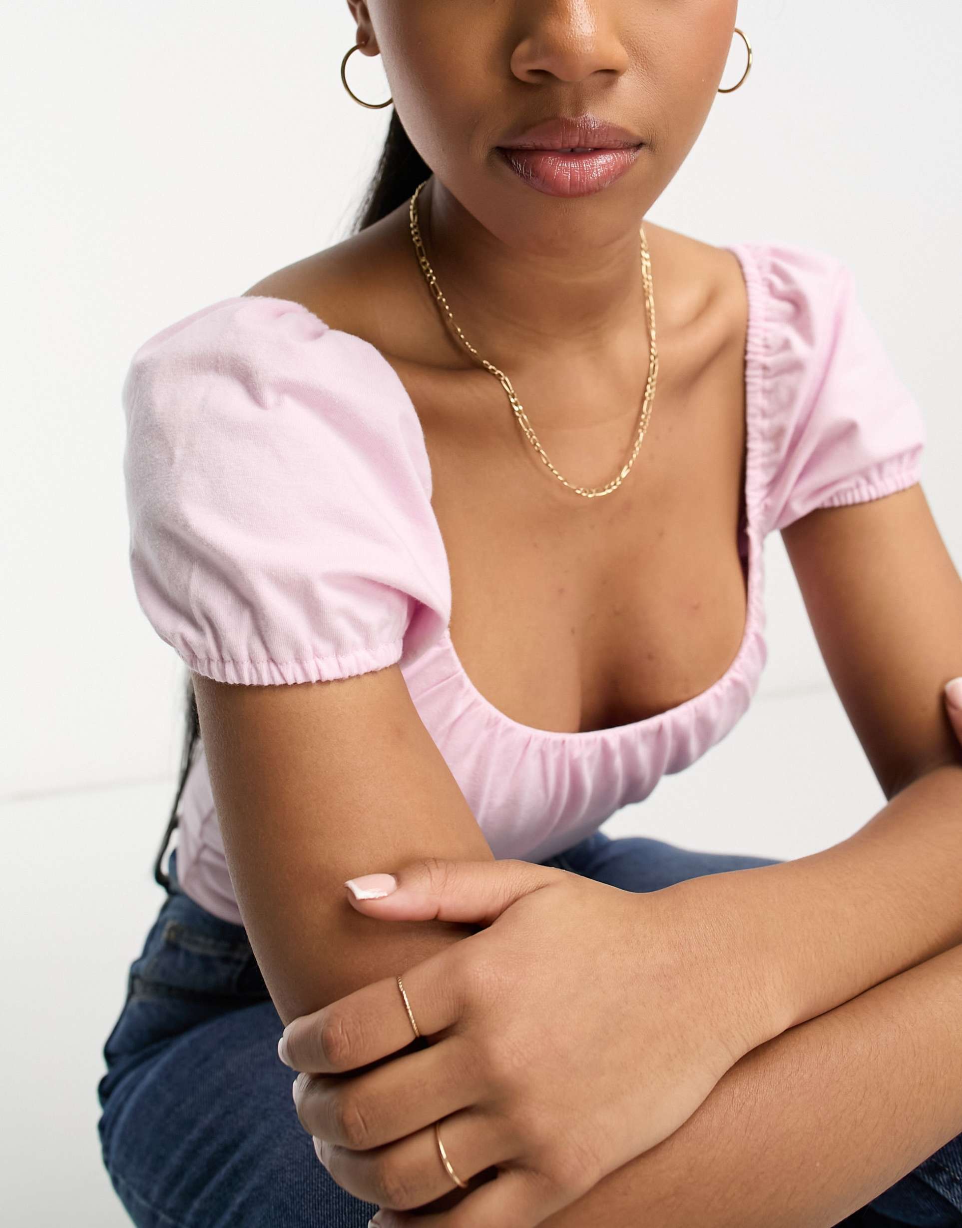 Hollister ruched short sleeve top in pink
