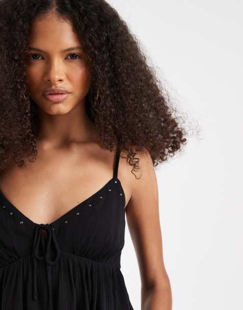 Hollister ruffle boho babydoll cami in black - view 1