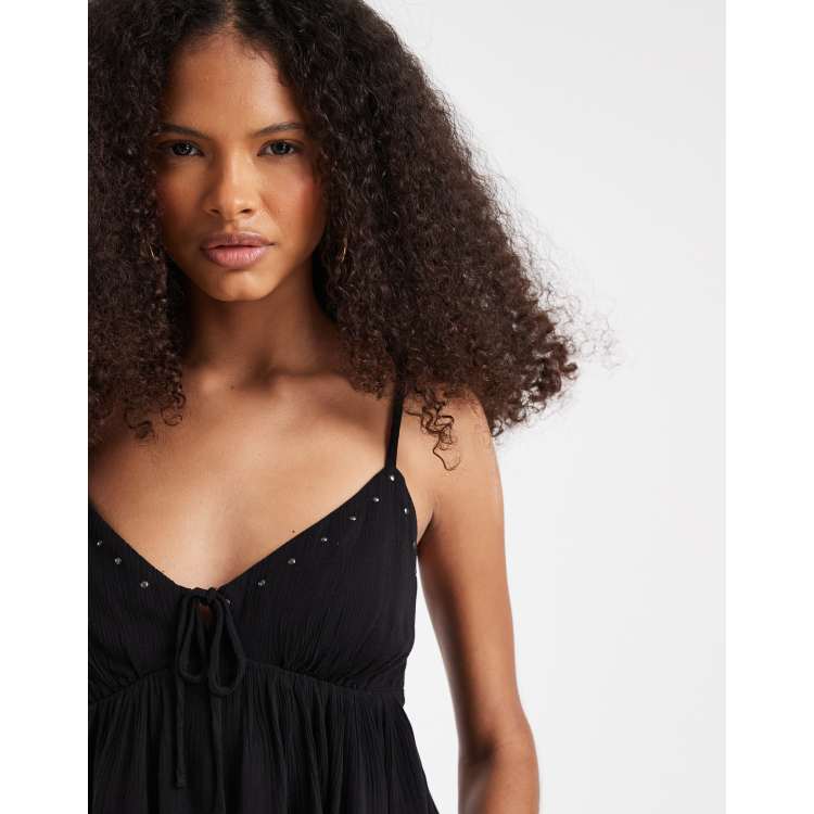 Hollister ruffle boho babydoll cami in black | ASOS