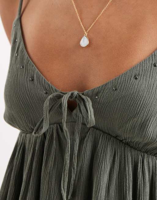 Hollister ruffle boho babydoll cami in green, 2 of 4