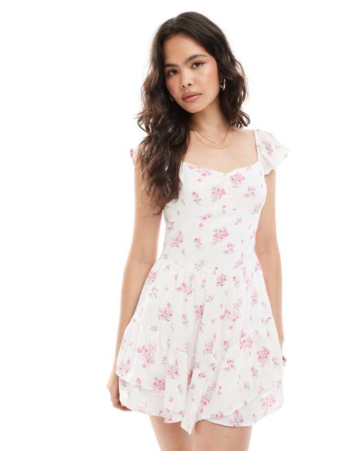 Hollister ruffle sleeve mini skort dress in pink floral