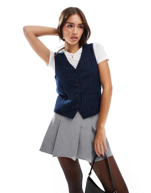 Hollister - Ruimvallend gilet met krijtstreep in marineblauw