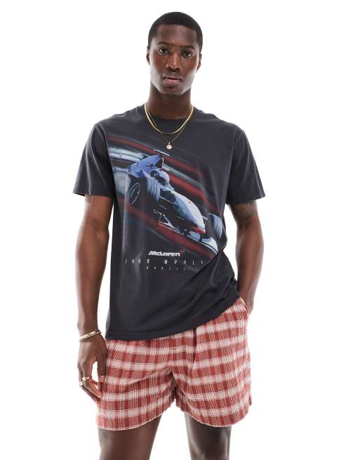 Hollister - Ruimvallend T-shirt met McLaren F1-print op de achterkant in zwart met wassing