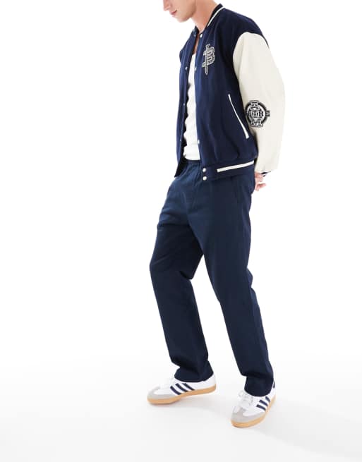 Hollister - Ruimvallende broek met rechte pijpen en elastische taille in marineblauw