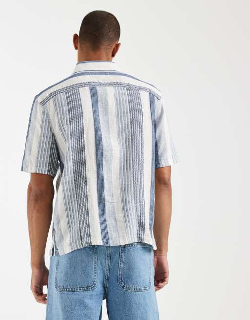 Hollister rustic boxy cropped short sleeve shirt in blue stripe, 5 of 5