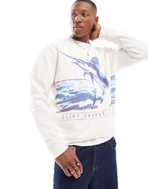 Hollister - Saint Tropez - Felpa comoda bianca con stampa in stile nautico