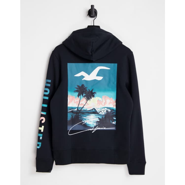 Hollister scenic back print hoodie in black