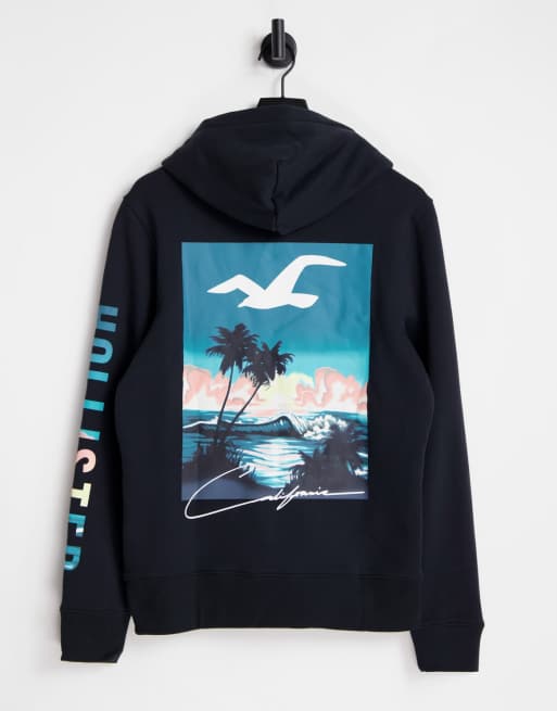 Hollister scenic back print hoodie in black ASOS