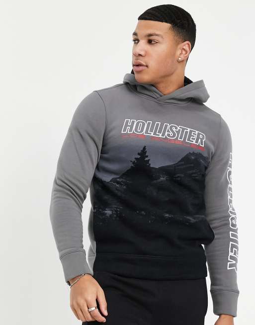 Hollister scenic logo print hoodie in dark grey | ASOS