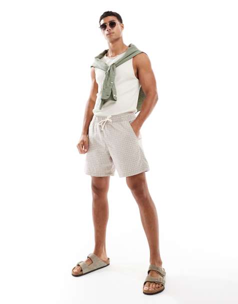 Hollister – Schlupfshorts in braun karierter Leinenoptik - view 1