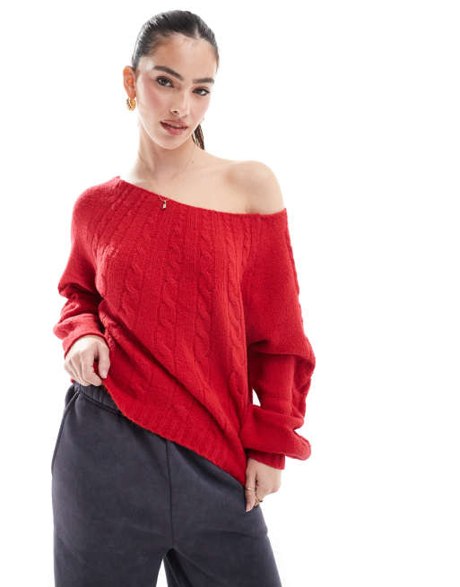 Strickpullover Off Shoulder Pullover Rot Hollister – Schulterfreie