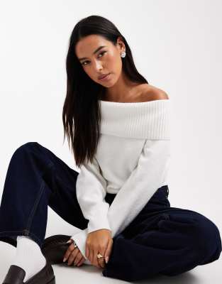 Hollister - Schulterfreier Strickpullover in Weiß