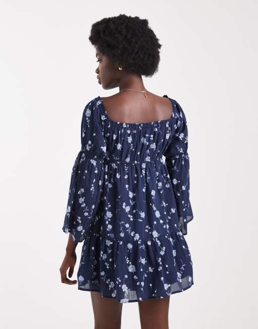 Hollister – Schulterfreies Minikleid in Marineblau mit Blumenmuster, 4 von 4