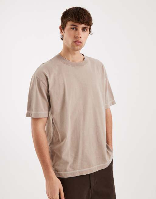 Hollister – Schweres, kastiges Oversize-T-Shirt in Beige