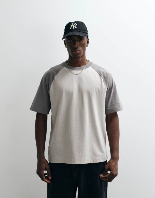 Hollister – Schweres, kastiges Raglan-T-Shirt in Weiß und Grau, 4 von 5