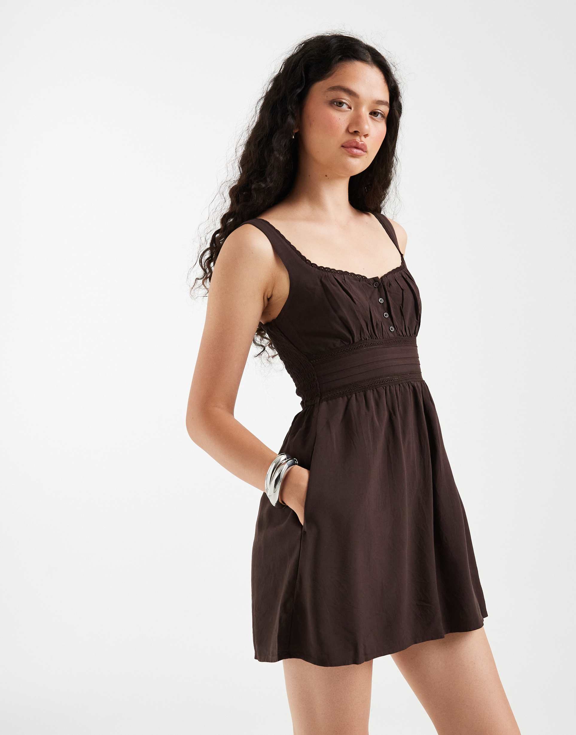 hollister scoop neck a line mini dress in brown
