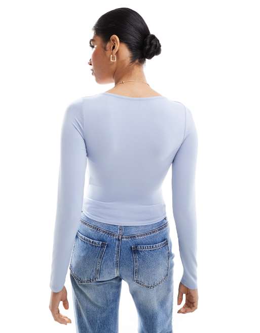Hollister scoop neck long sleeve crop top in blue ASOS