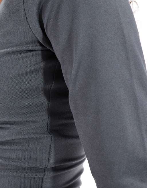 Hollister scoop neck long sleeve fitted top in charcoal, 3 of 4