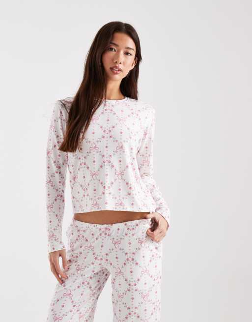 Hollister long sleeve pajama set in pink bow, 2 of 2