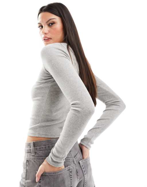 Hollister scoop neck long sleeve top in grey ASOS