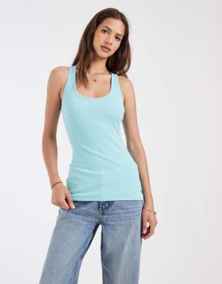 Hollister Scoop Neck Tank Top In Blue
