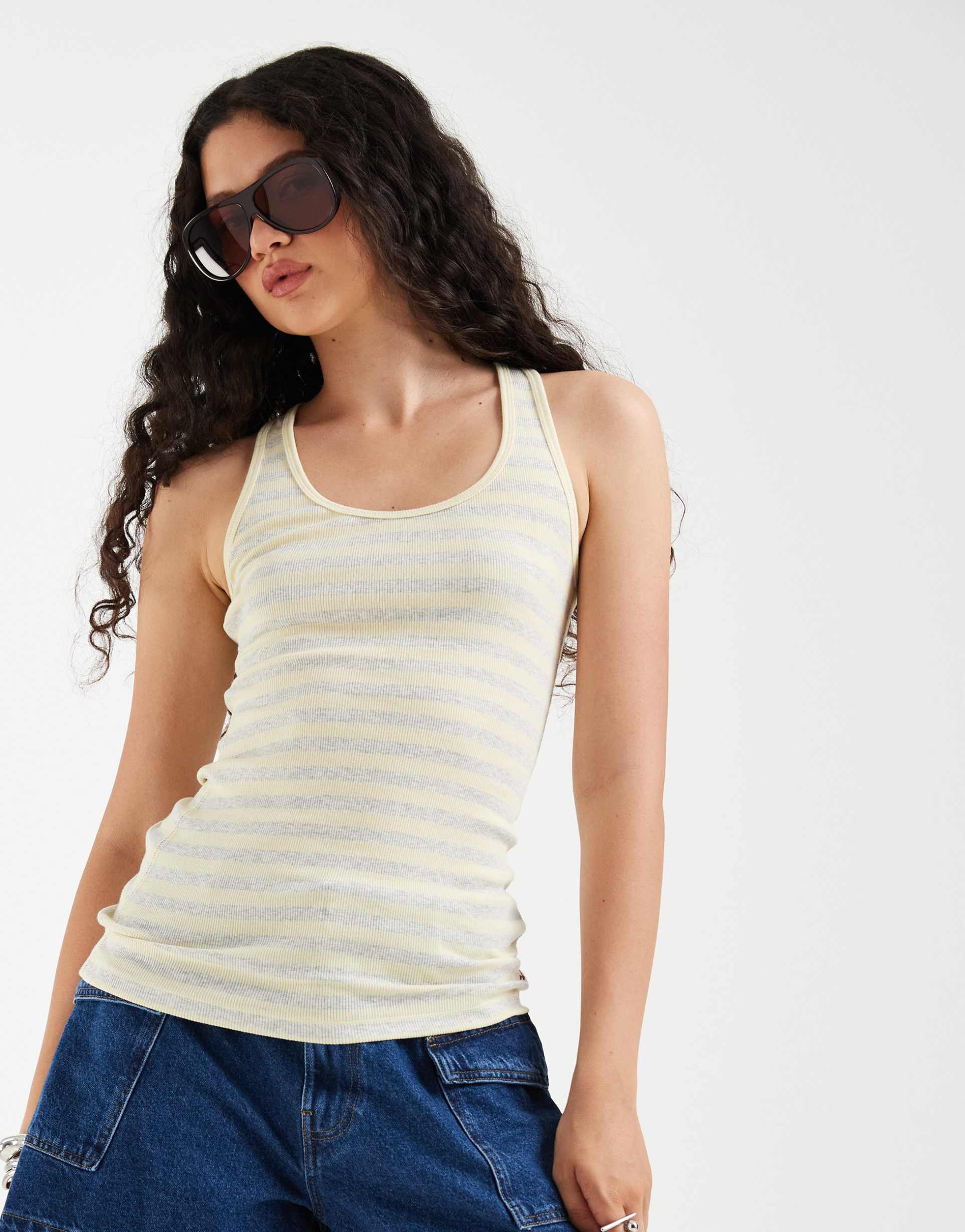 hollister scoop neck tank top in yellow stripes