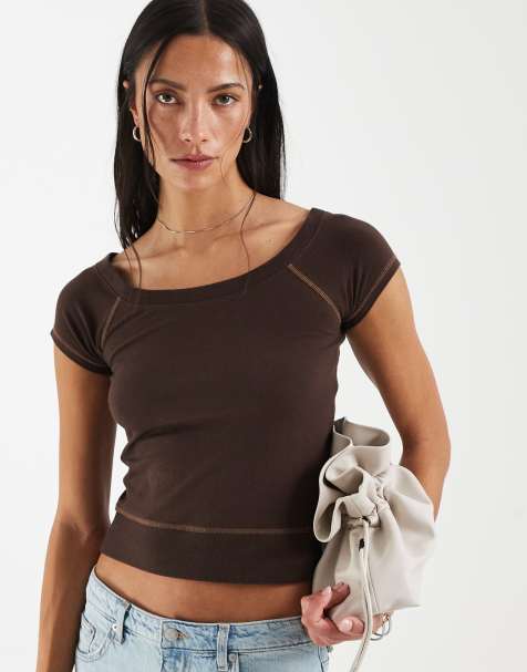 Hollister scoop neck top in brown - view 1