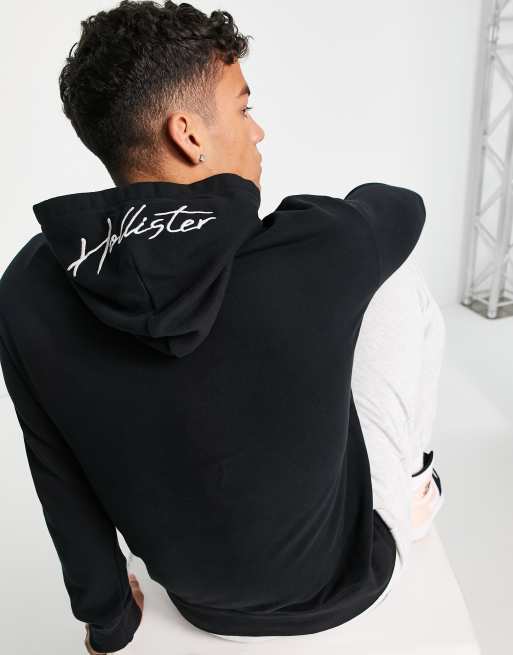 Hollister script central and hood logo hoodie in black