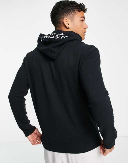 Hollister script central and hood logo hoodie in black