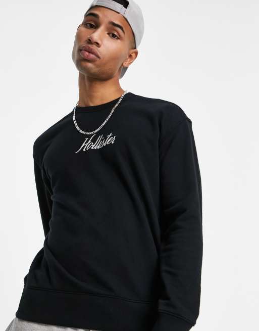 Hollister script chest logo sweatshirt in black ASOS