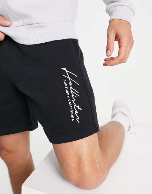 Hollister script leg logo sweat shorts in black