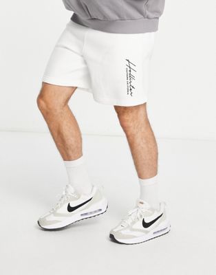 Hollister script leg logo sweat shorts in white