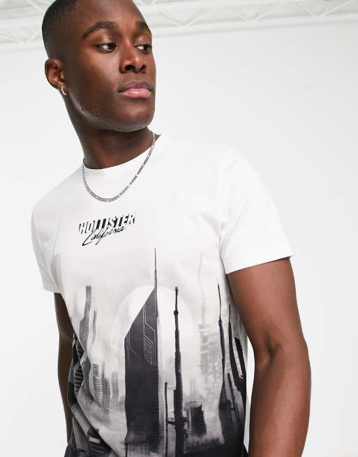 Hollister script logo city scenic print t shirt in white ASOS