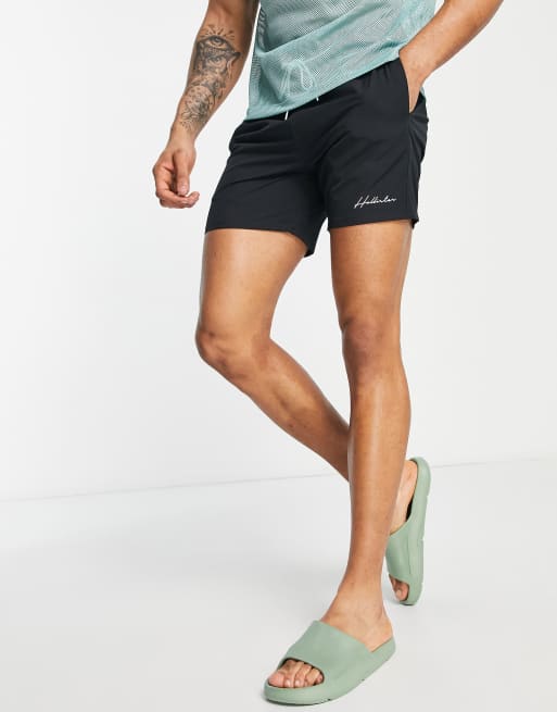 Hollister script logo guard swim shorts in black ASOS