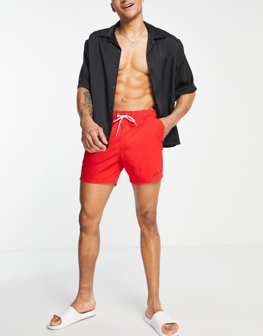 Hollister script logo guard swim shorts in red, 3 of 4