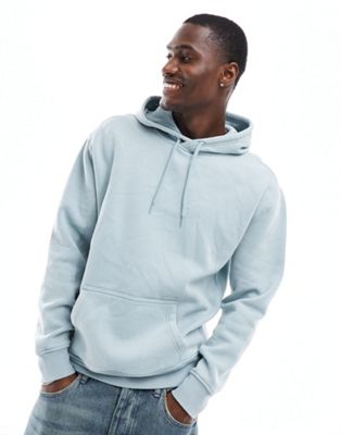 Hollister script logo relaxed fit hoodie with side seam zip in light blue