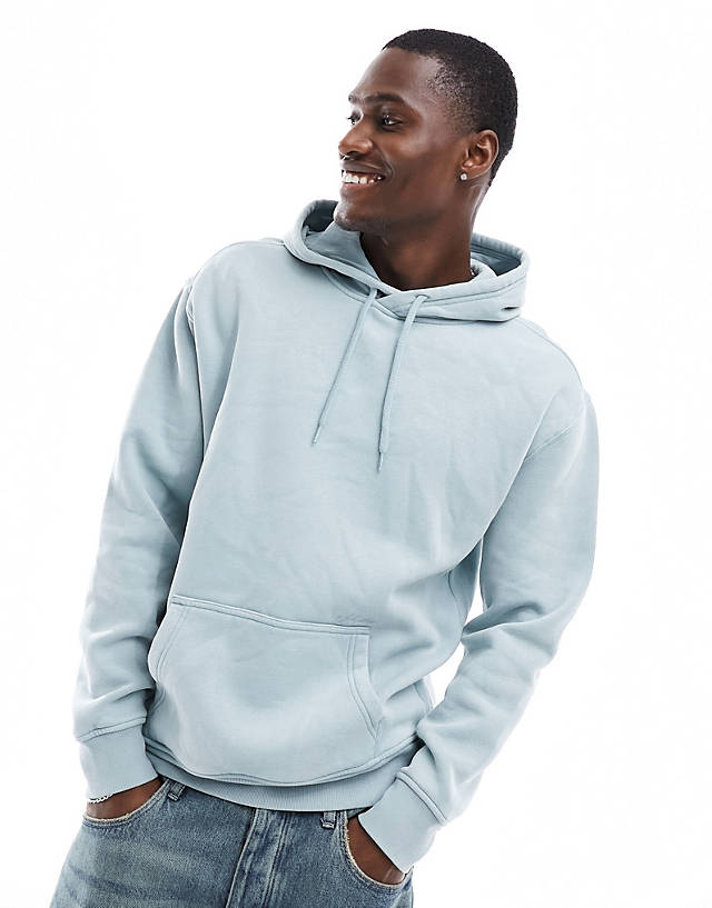 Hollister - script logo relaxed fit hoodie with side seam zip in light blue