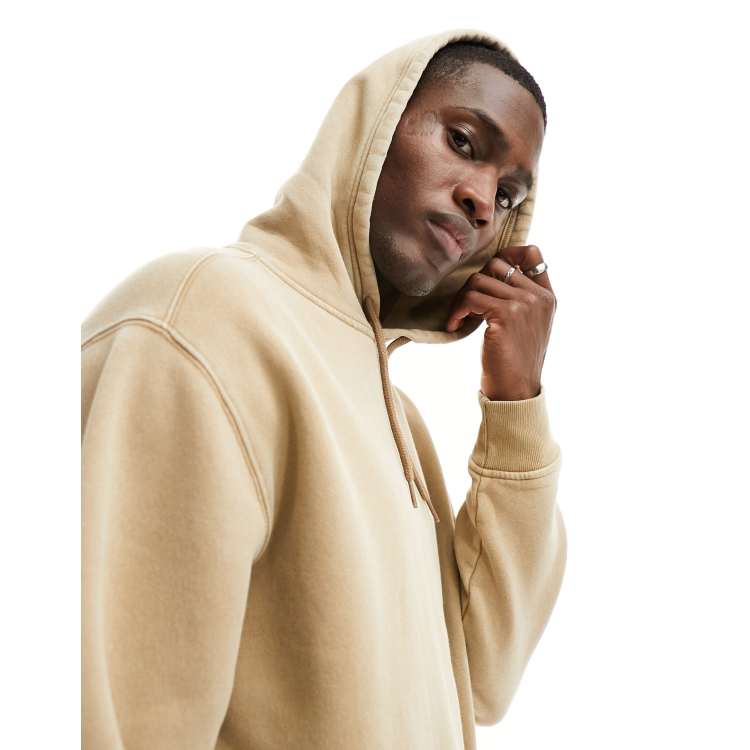 Hollister script logo relaxed fit hoodie with side seam zip in tan ASOS