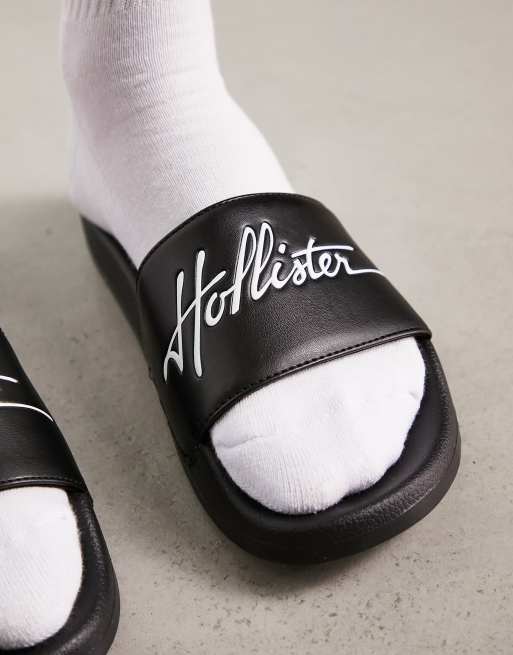 Hollister logo slide sandals online